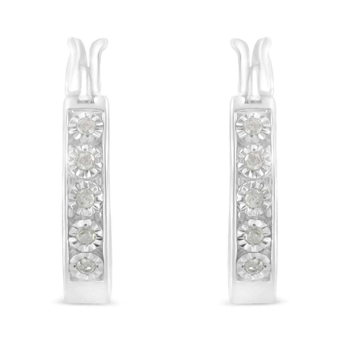 .925 Sterling Silver 1/10 Cttw Miracle Set Diamond Full Circle Hoop Earrings (I-J Color, I3 Clarity) 
