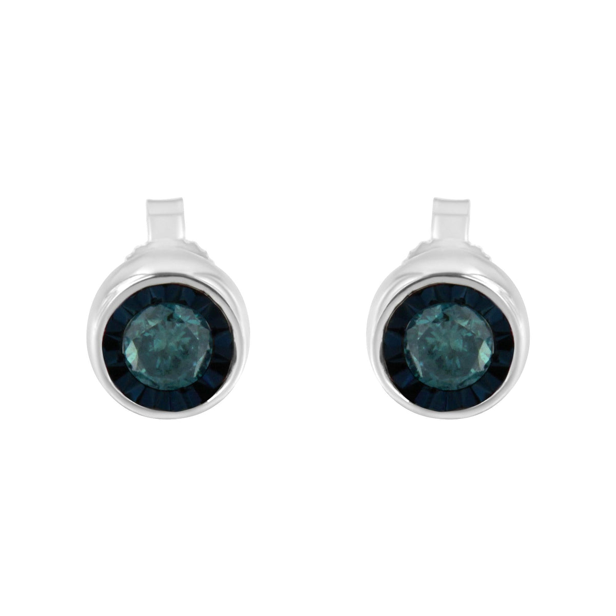 .925 Sterling Silver 0.40 Cttw Round Brilliant-Cut Blue Diamond Miracle-Set Stud Earrings (Fancy Color-Enhanced, I2-I3 Clarity)