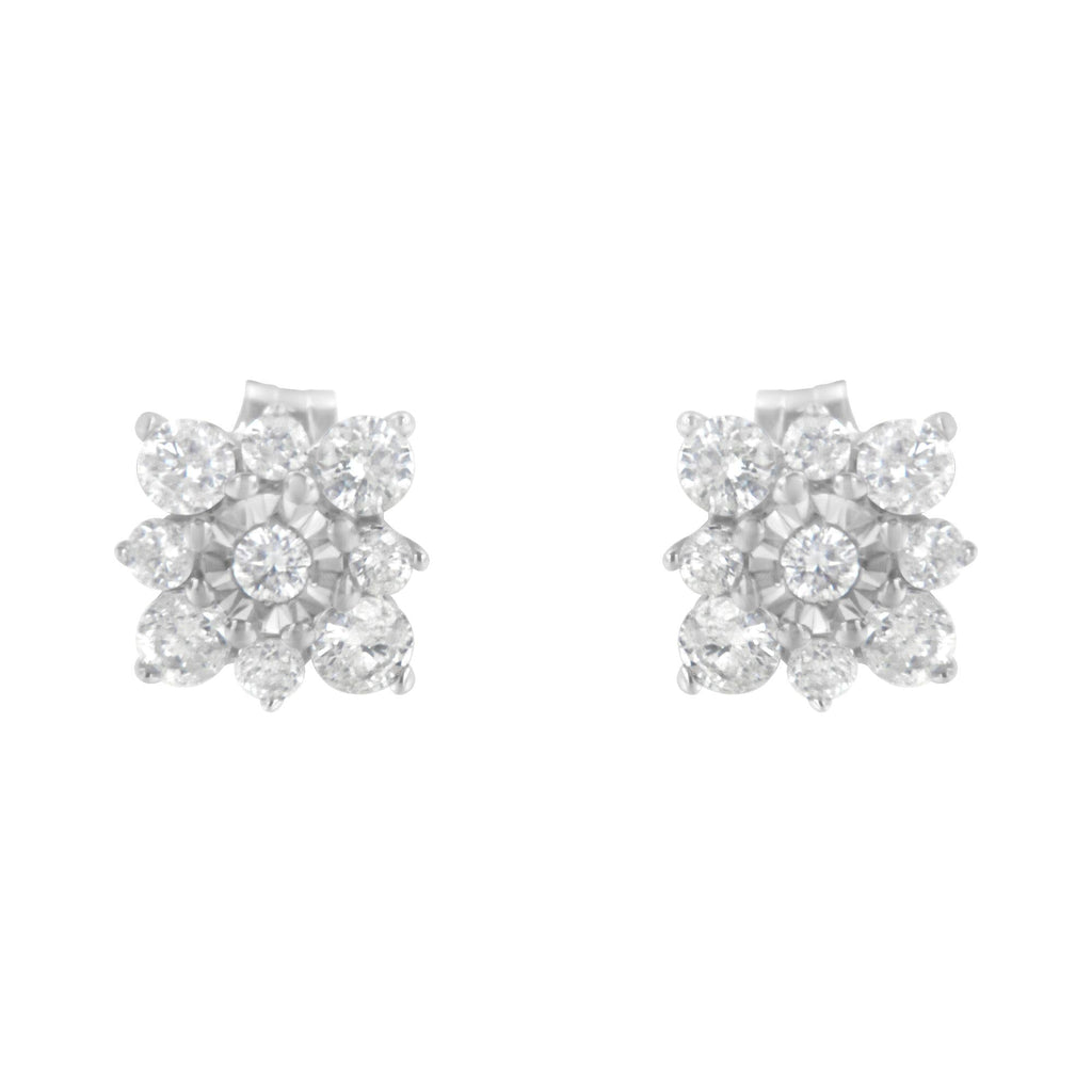 Sterling Silver Diamond Flower Stud Earrings (1/2 cttw, I-J Color, I1-I2 Clarity)