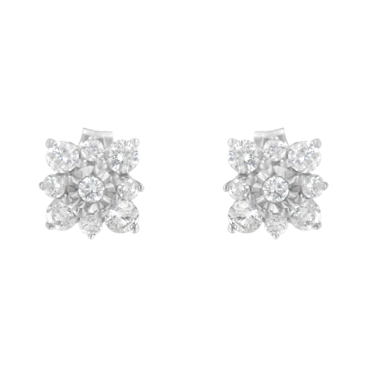 Sterling Silver Diamond Flower Stud Earrings (1/2 cttw, I-J Color, I1-I2 Clarity)
