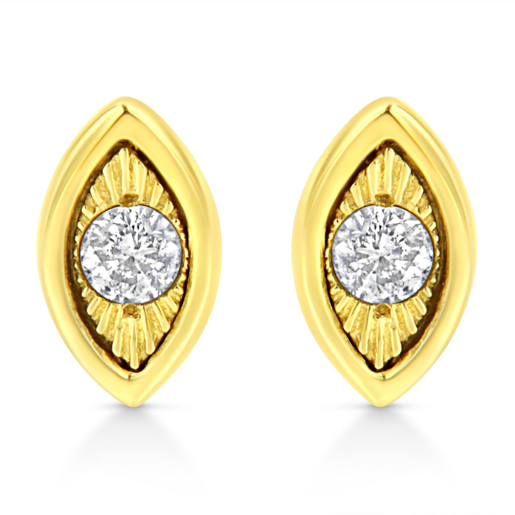 10K Yellow Gold Plated .925 Sterling Silver 1/10 Cttw Miracle-Set Diamond Stud Earrings - Choice of Shapes