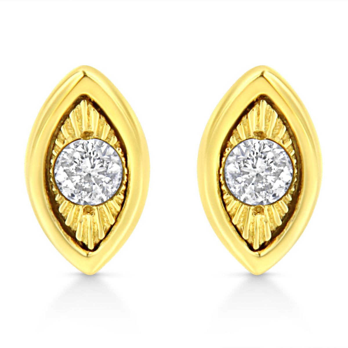 10K Yellow Gold Plated .925 Sterling Silver 1/10 Cttw Miracle-Set Diamond Stud Earrings - Choice of Shapes