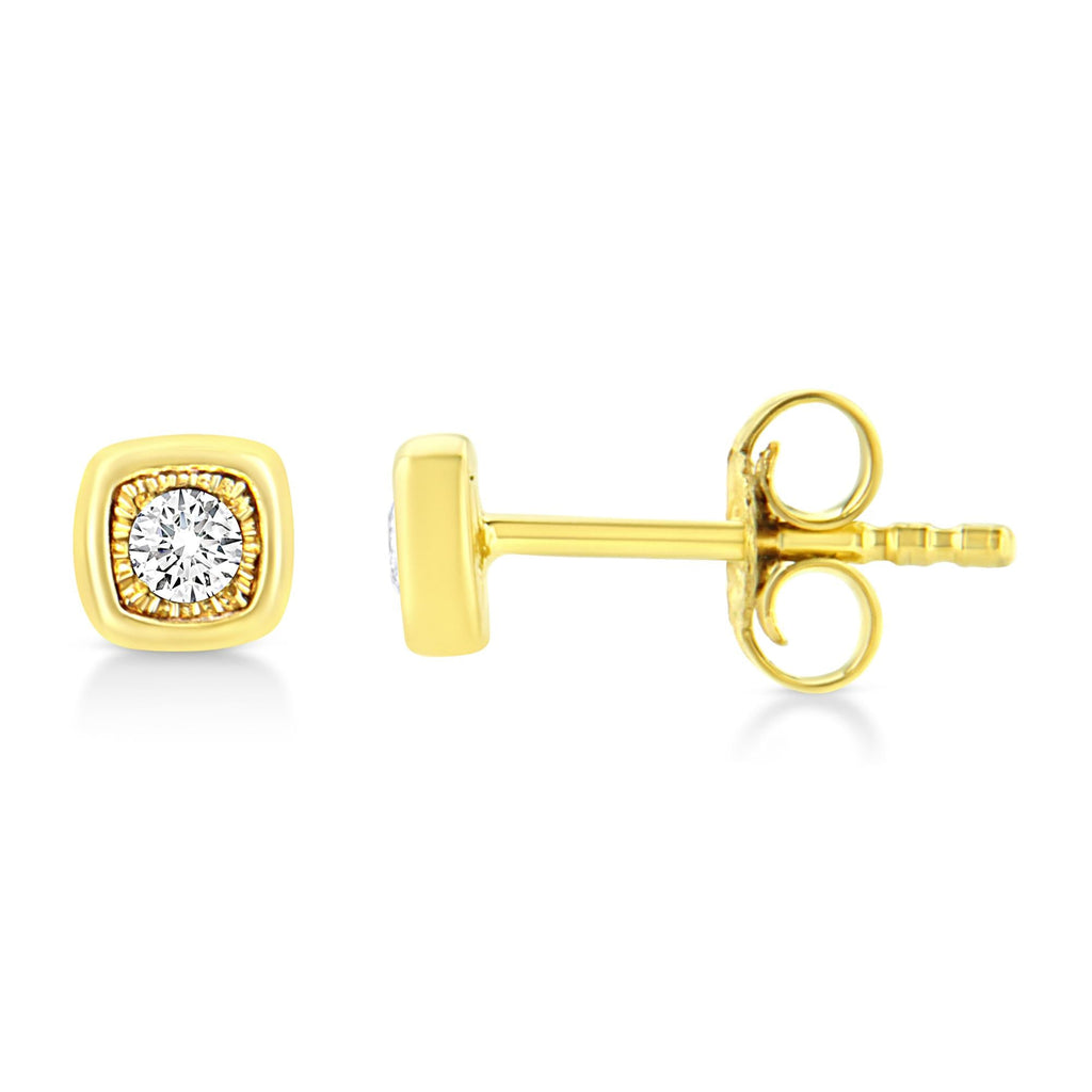 10K Yellow Gold Plated .925 Sterling Silver 1/10 Cttw Miracle-Set Diamond Stud Earrings - Choice of Shapes