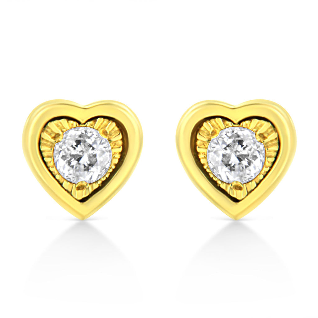 10K Yellow Gold Plated .925 Sterling Silver 1/10 Cttw Miracle-Set Diamond Stud Earrings - Choice of Shapes