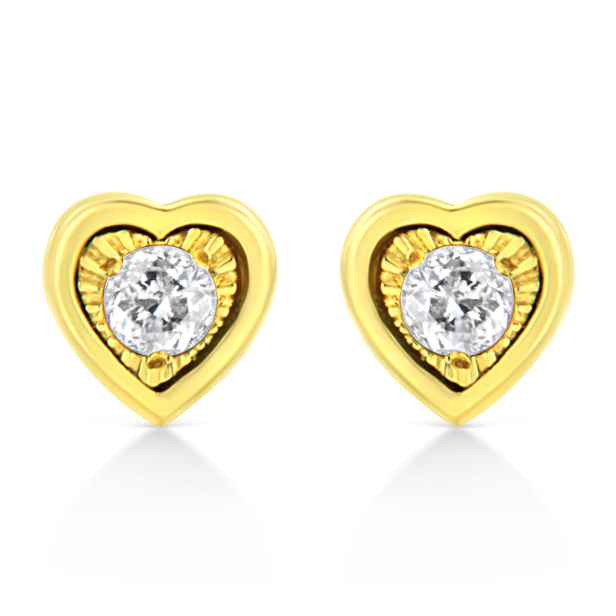 10K Yellow Gold Plated .925 Sterling Silver 1/10 Cttw Miracle-Set Diamond Stud Earrings - Choice of Shapes