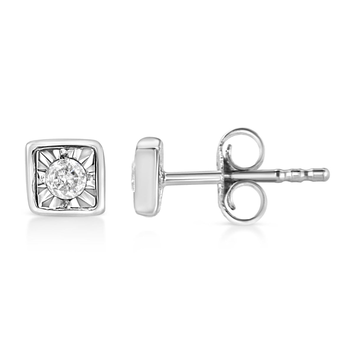 .925 Sterling Silver 1/10 Cttw Miracle-Set Diamond Stud Earrings (I-J Color, I2-I3 Clarity) - Choice of Shapes