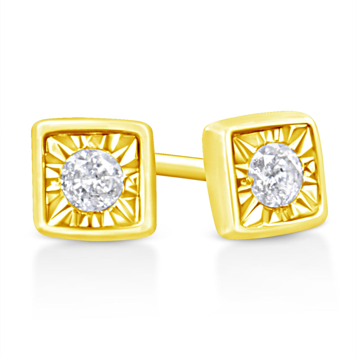 10K Yellow Gold Plated .925 Sterling Silver 1/10 Cttw Miracle-Set Diamond Stud Earrings - Choice of Shapes