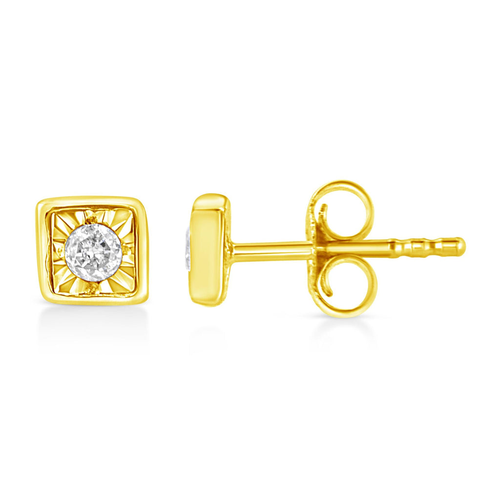10K Yellow Gold Plated .925 Sterling Silver 1/10 Cttw Miracle-Set Diamond Stud Earrings - Choice of Shapes
