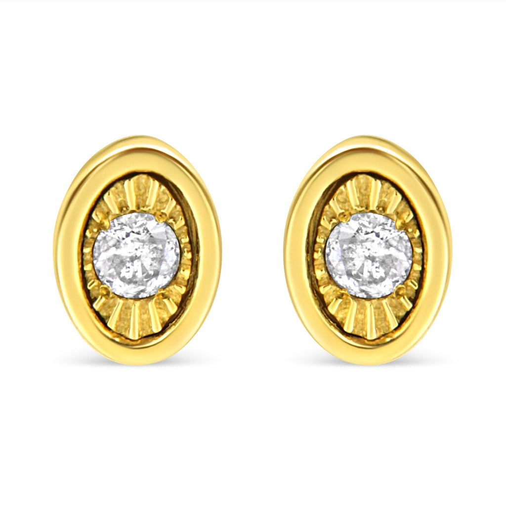 10K Yellow Gold Plated .925 Sterling Silver 1/10 Cttw Miracle-Set Diamond Stud Earrings - Choice of Shapes