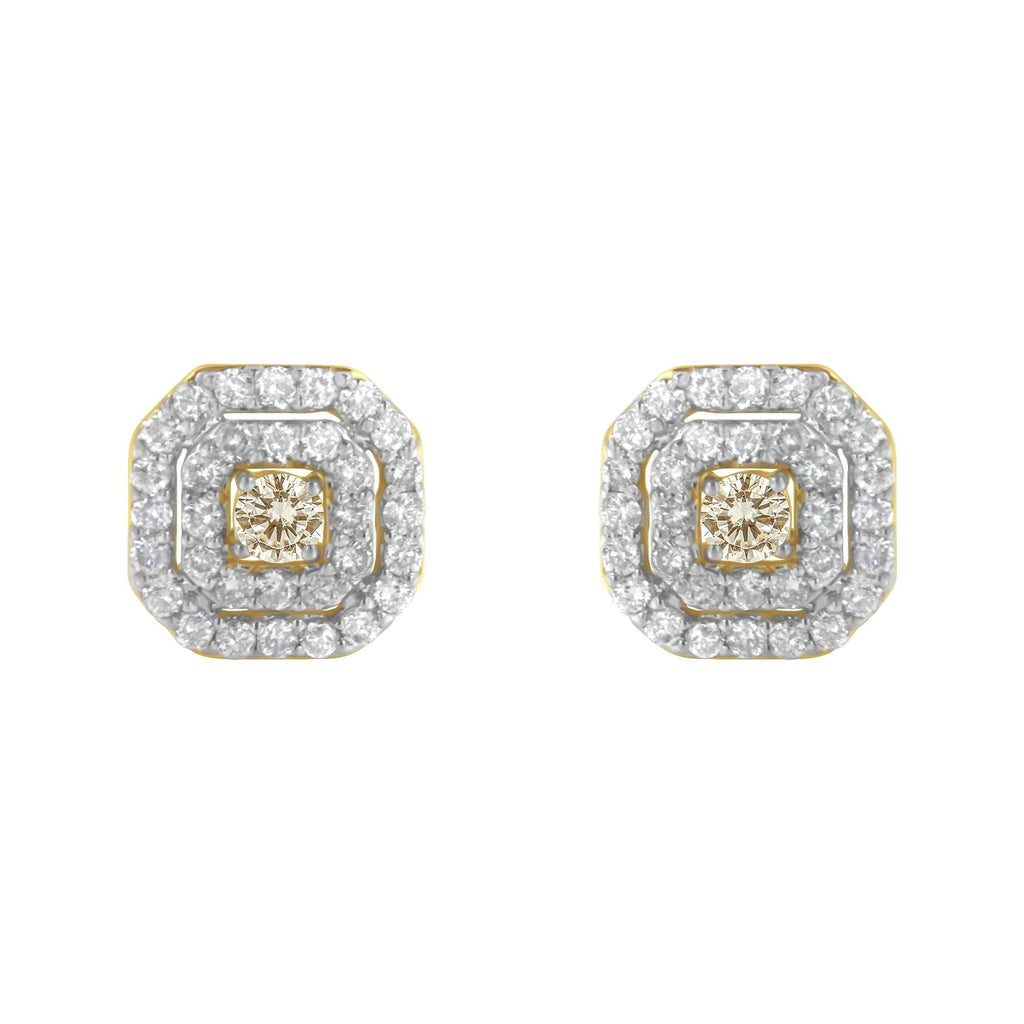 2 Micron 10KT Yellow Gold Plated Sterling Silver Diamond Square Stud Earrings (1 cttw, J-K Color, I2-I3 Clarity)