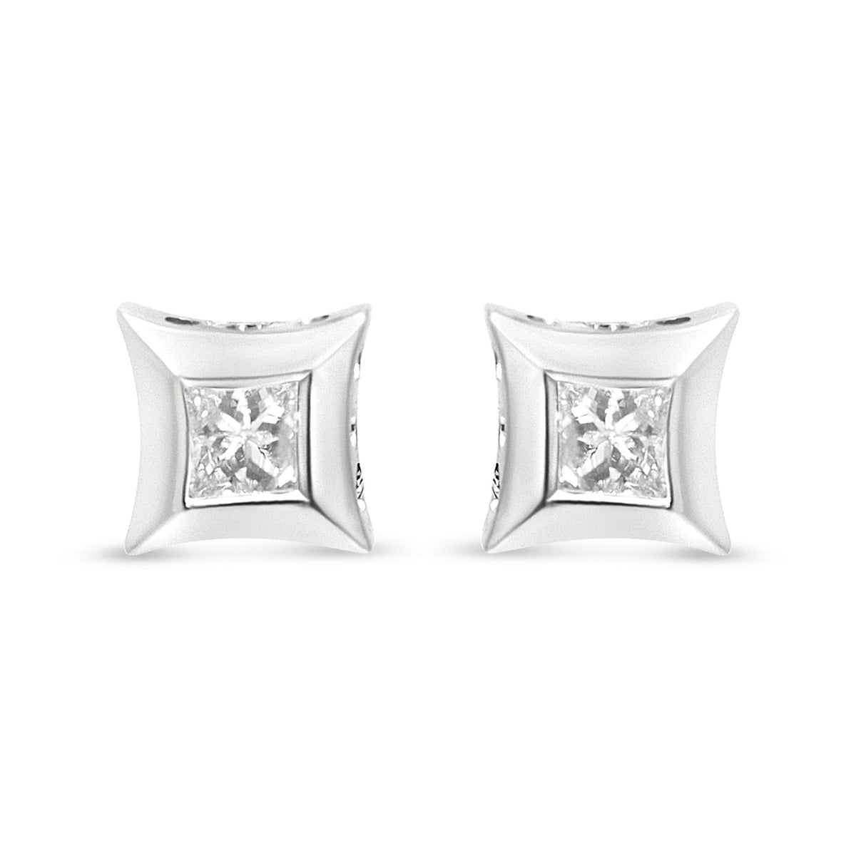 10K White Gold 1/3 Cttw Invisible Set Style Princess-Cut Diamond Stud Earrings (H-I Color, SI2-I1 Clarity)