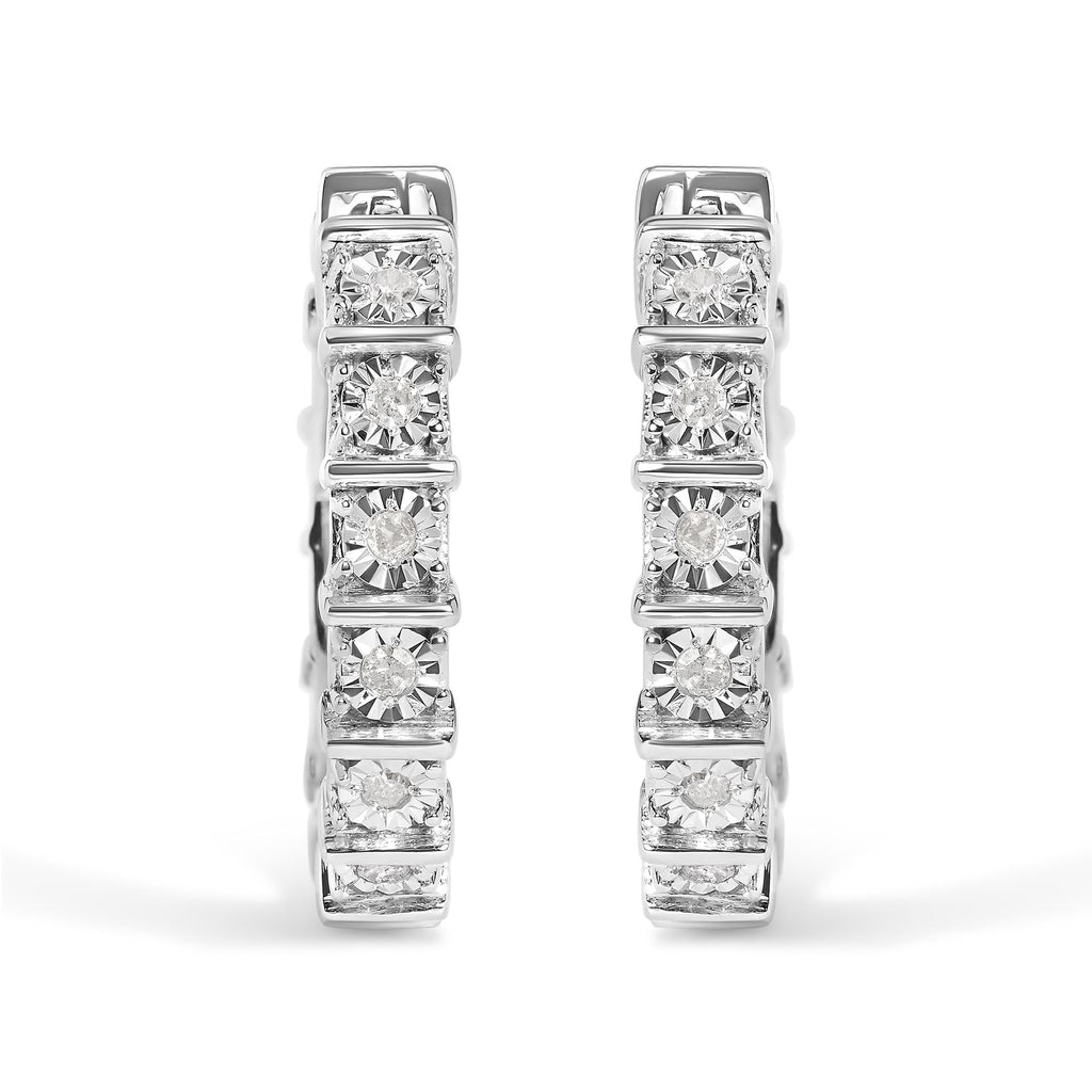 .925 Sterling Silver 1/2 Cttw Diamond Bar and Plate Eternity Hoop Earrings (I-J Color, I3 Clarity)