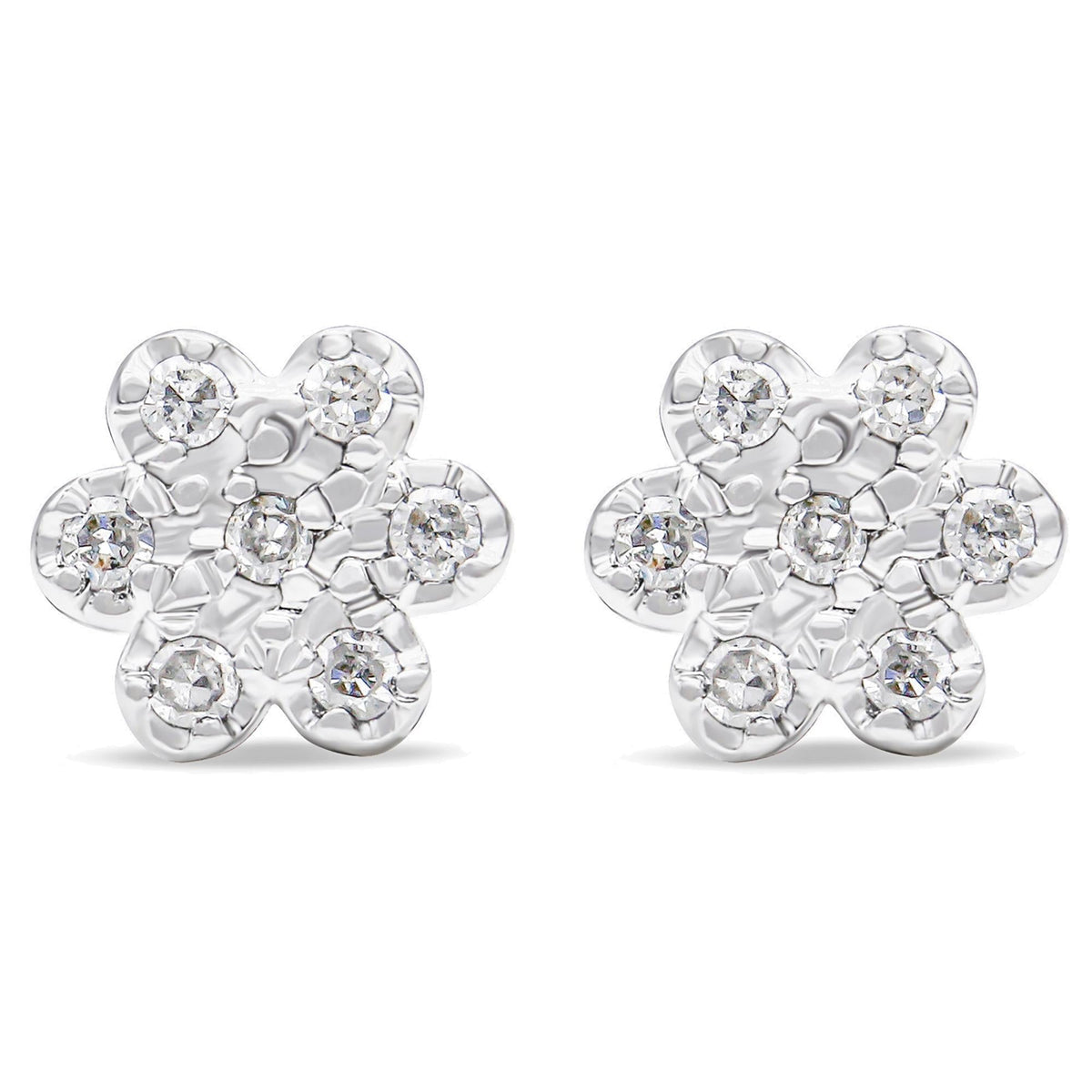 .925 Sterling Silver 1/4 Cttw Diamond Floral Cluster Stud Earring (I-J Color, I2-I3 Clarity)