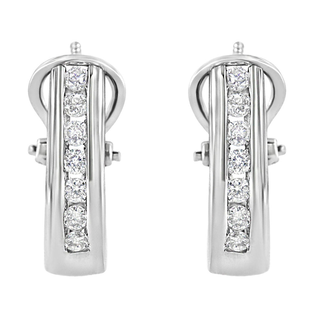 .925 Sterling Silver Channel Set 1/2 Cttw Lab Grown Round Diamond Omega Back Huggy Hoop Earrings (F-G Color, SI1-SI2 Clarity)