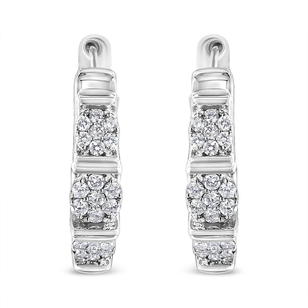 .925 Sterling Silver 1/2 cttw Round-Cut Diamond Floral Cluster Hoop Earring (I-J Color, I2-I3 Clarity)