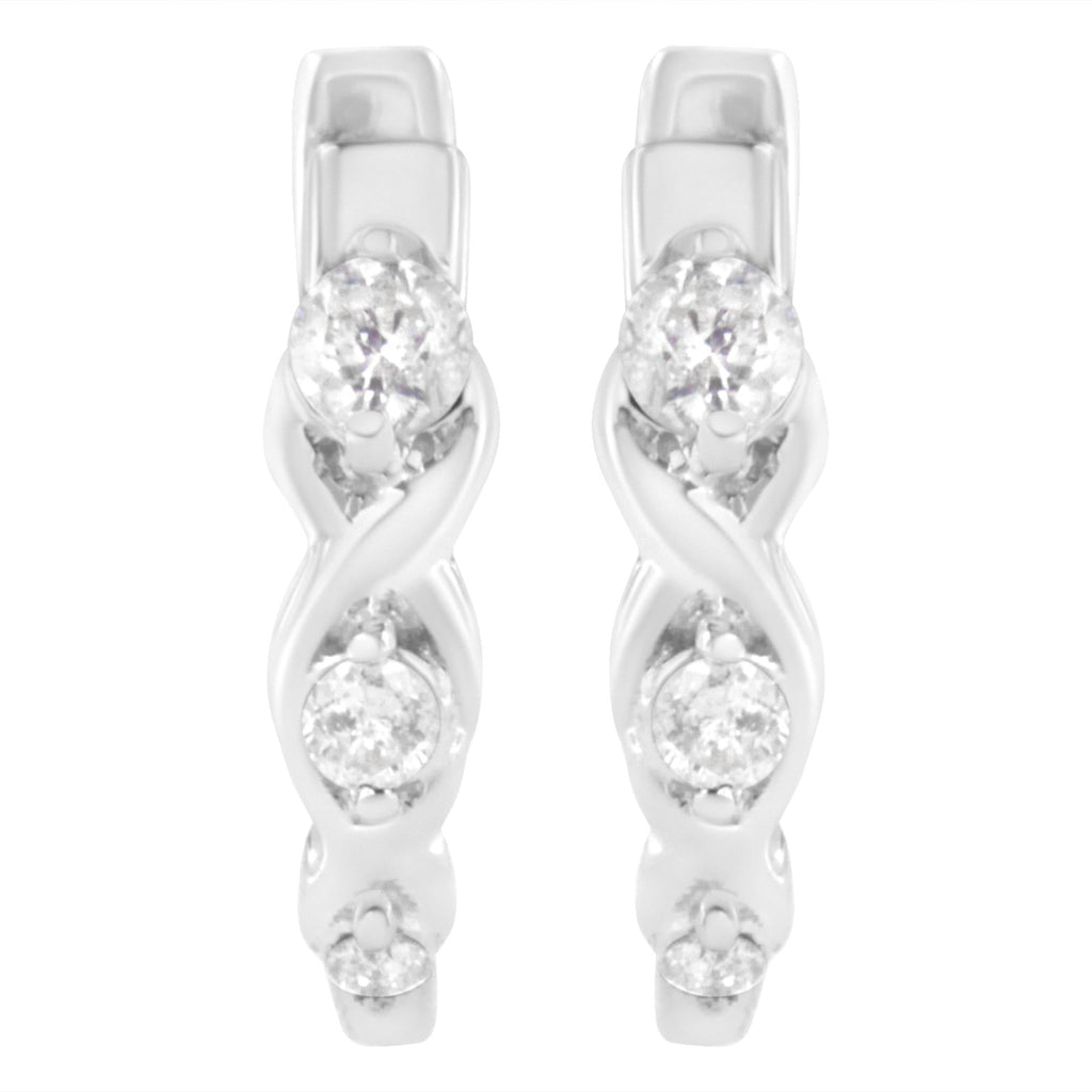 .925 Sterling Silver 1/4 cttw Prong Set Round-Cut Diamond Twist and Swirl Hoop Earring (I-J Color, I2-I3 Clarity)