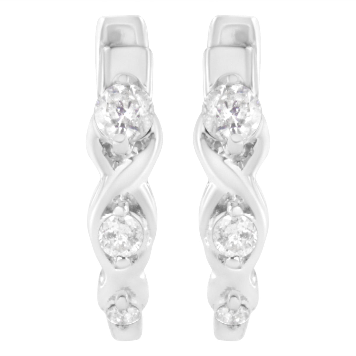 .925 Sterling Silver 1/4 cttw Prong Set Round-Cut Diamond Twist and Swirl Hoop Earring (I-J Color, I2-I3 Clarity)