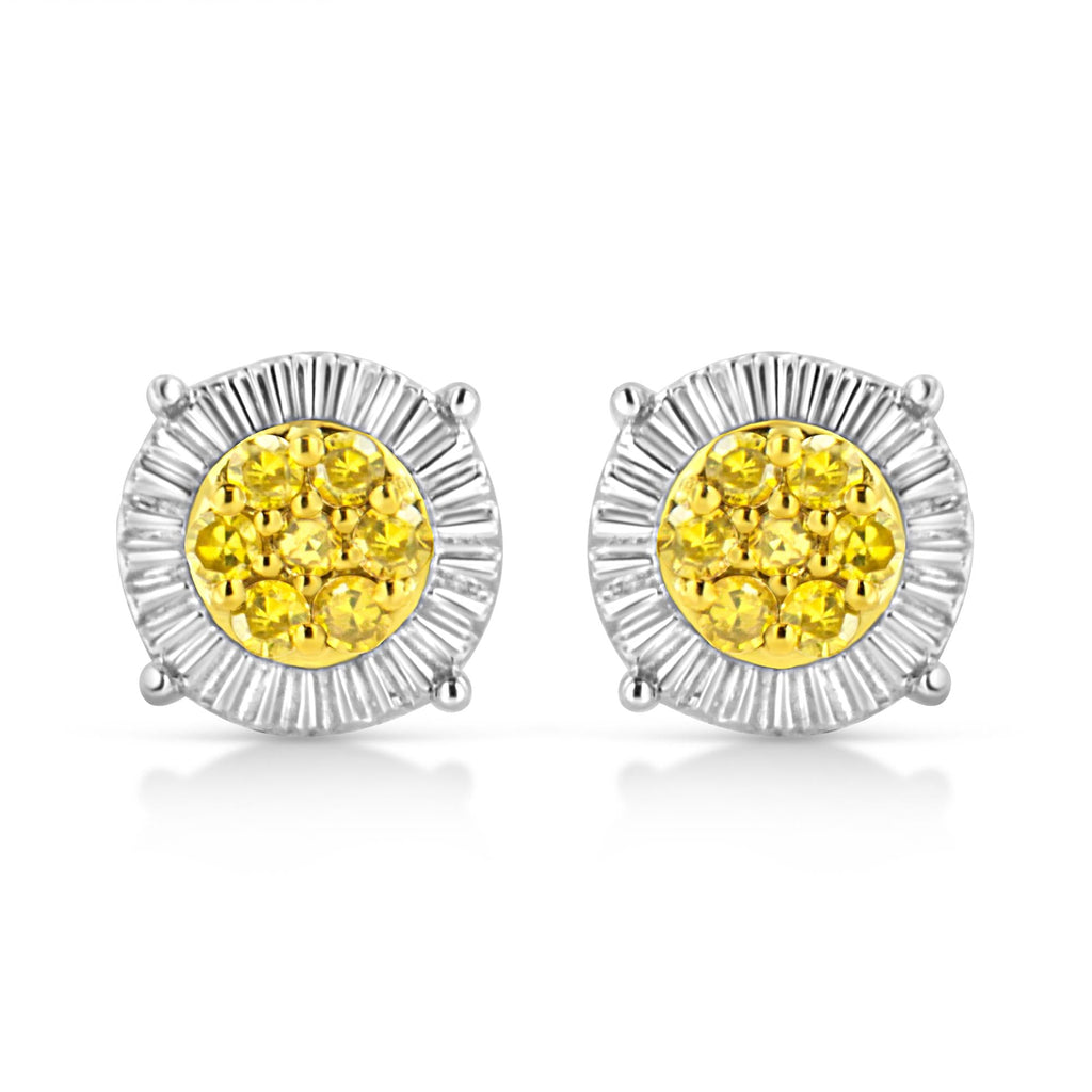 .925 Sterling Silver 1/4 Cttw Treated Diamond Cluster Flower Earrings