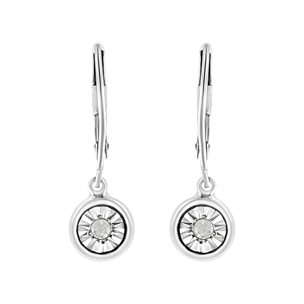 .925 Sterling Silver 1/10 Cttw Bezel-Set Round-Cut Diamond Accent Dangle Earring (I-J Color, I3 Clarity)
