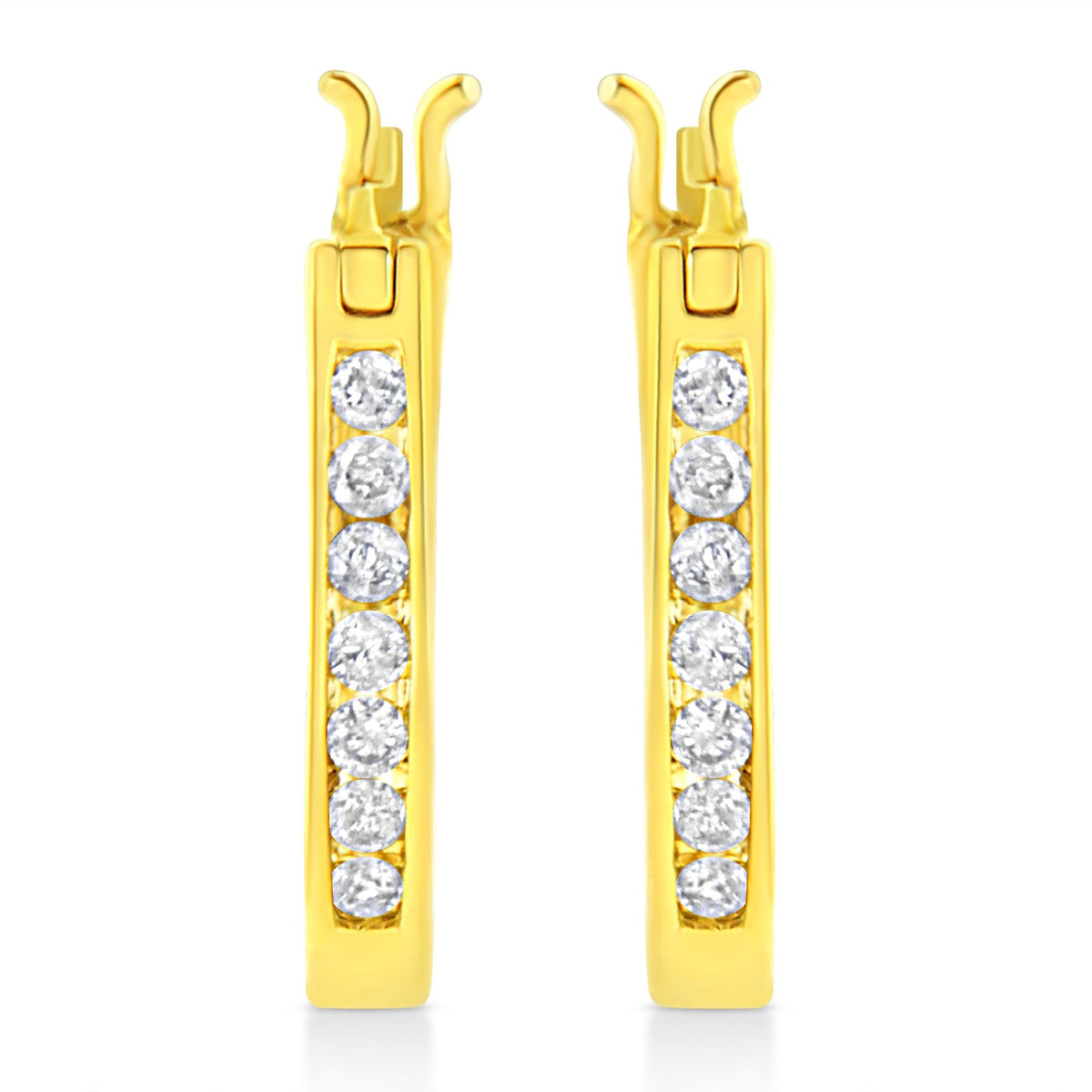 14K Yellow Gold Plated .925 Sterling Silver 1/4 Cttw Diamond Leverback 3/4" Inch Hoop Earrings (K-L Color, I2-I3 Clarity)