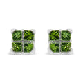 .925 Sterling Silver Treated Green Princess-cut Diamond 4 Stone Composite Quad Stud Earring (Green Color, I1-I2 Clarity)