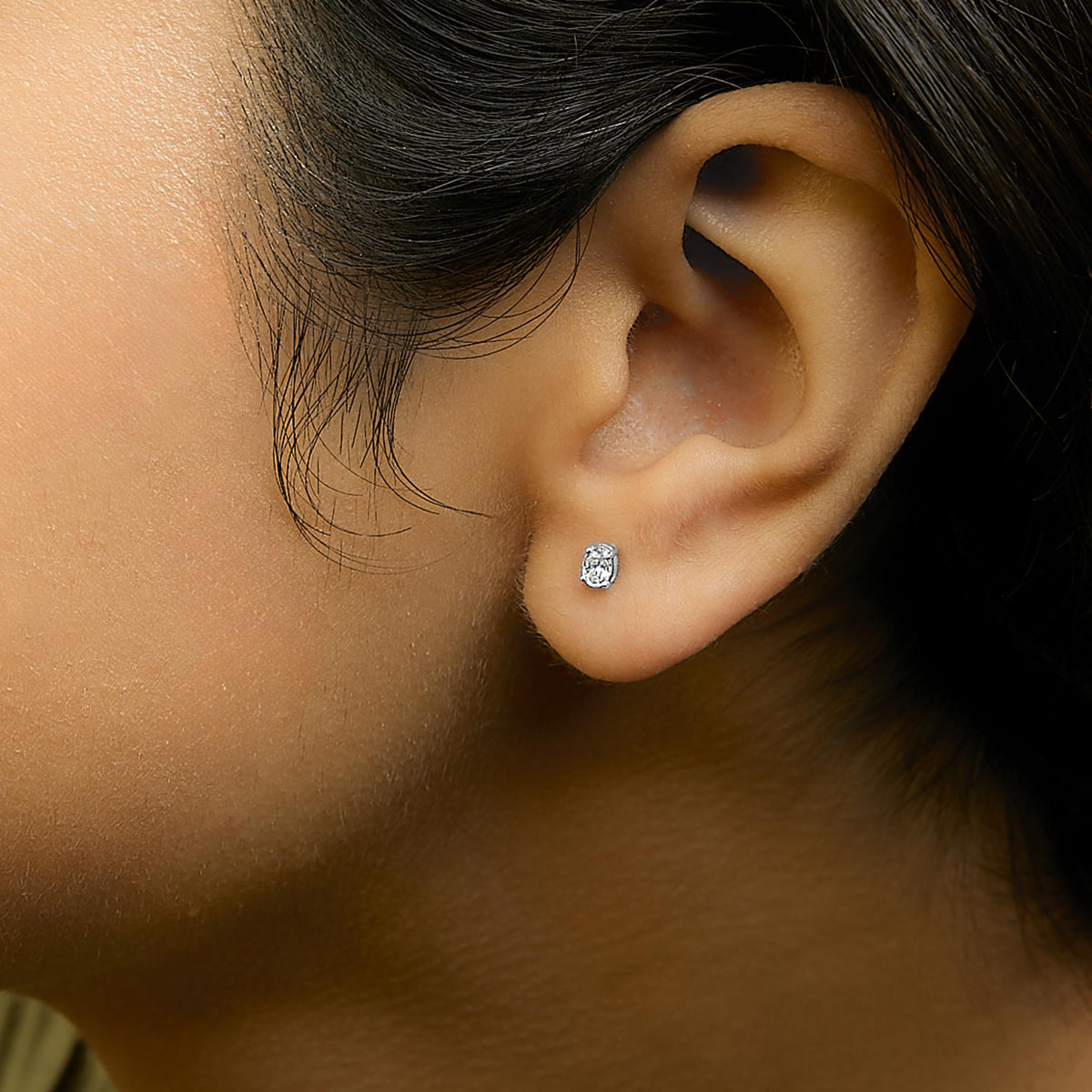 14K White Gold 1/4 Ctw Oval Lab-Grown Diamond Solitaire Stud Earrings