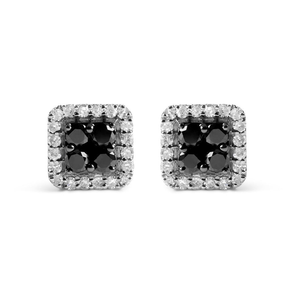 Men's 925 Sterling Silver 5/8 Cttw White and Black Diamond Composite wit Halo Stud Earring (Treated Black/I-J Color, I2-I3 Clarity)