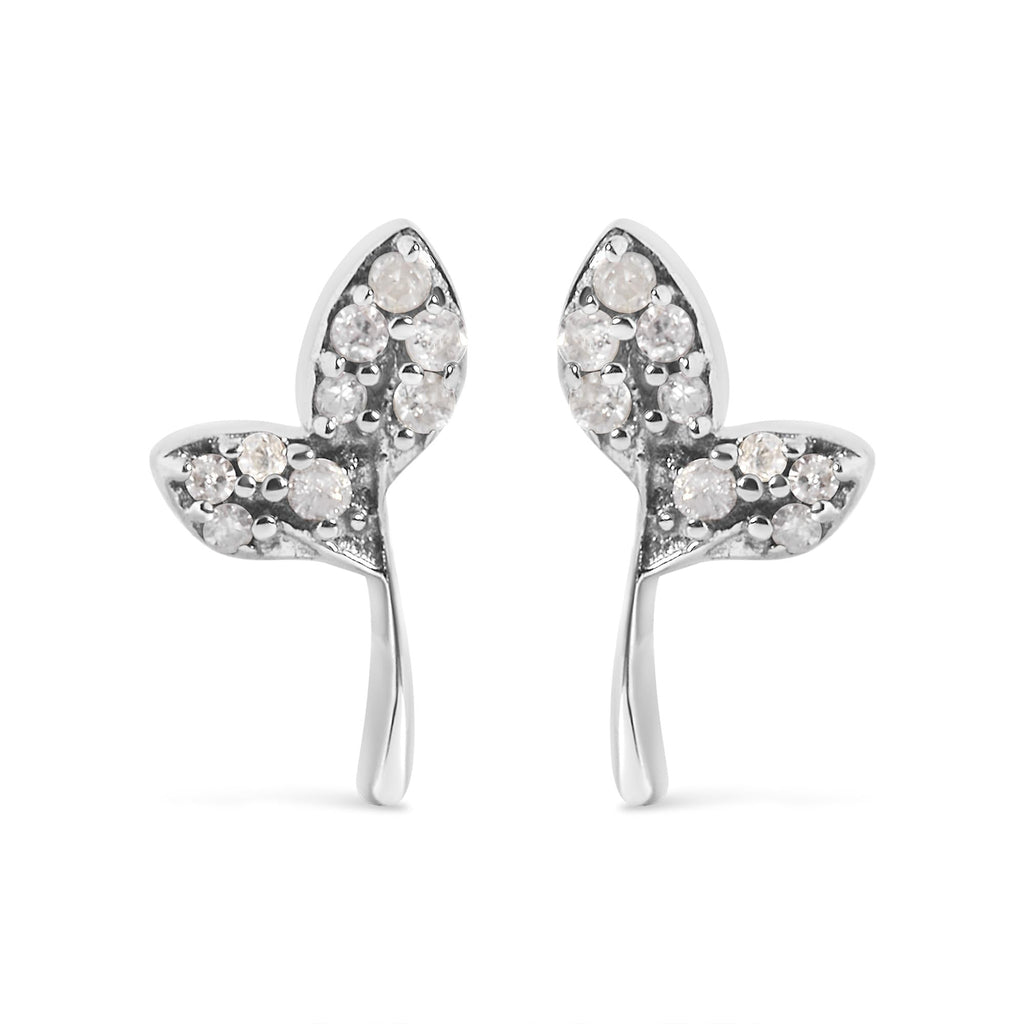 925 Sterling Silver 1/16ct TDW Diamond Leaf Earrings