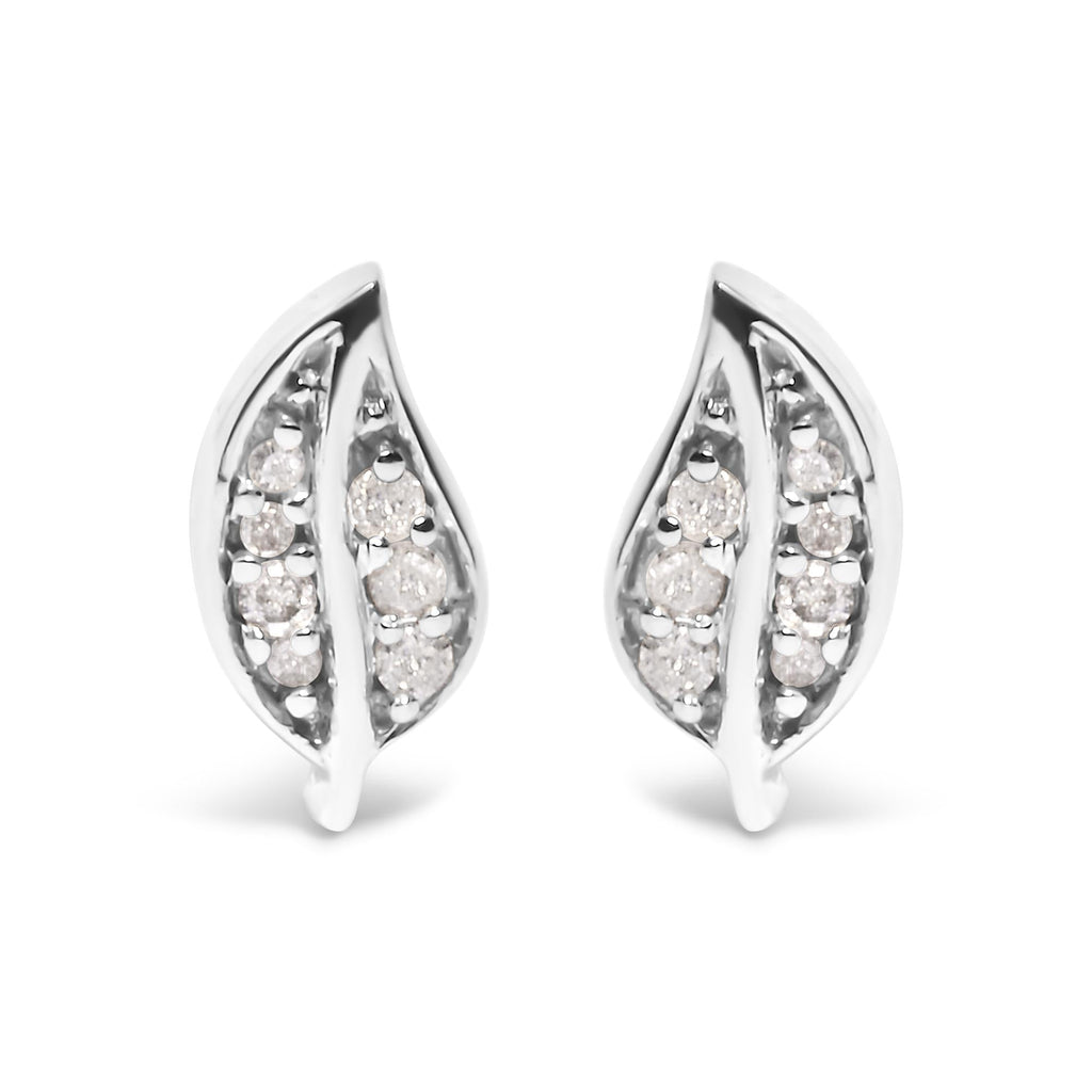 .925 Sterling Silver Diamond Accent Leaf Stud Earrings