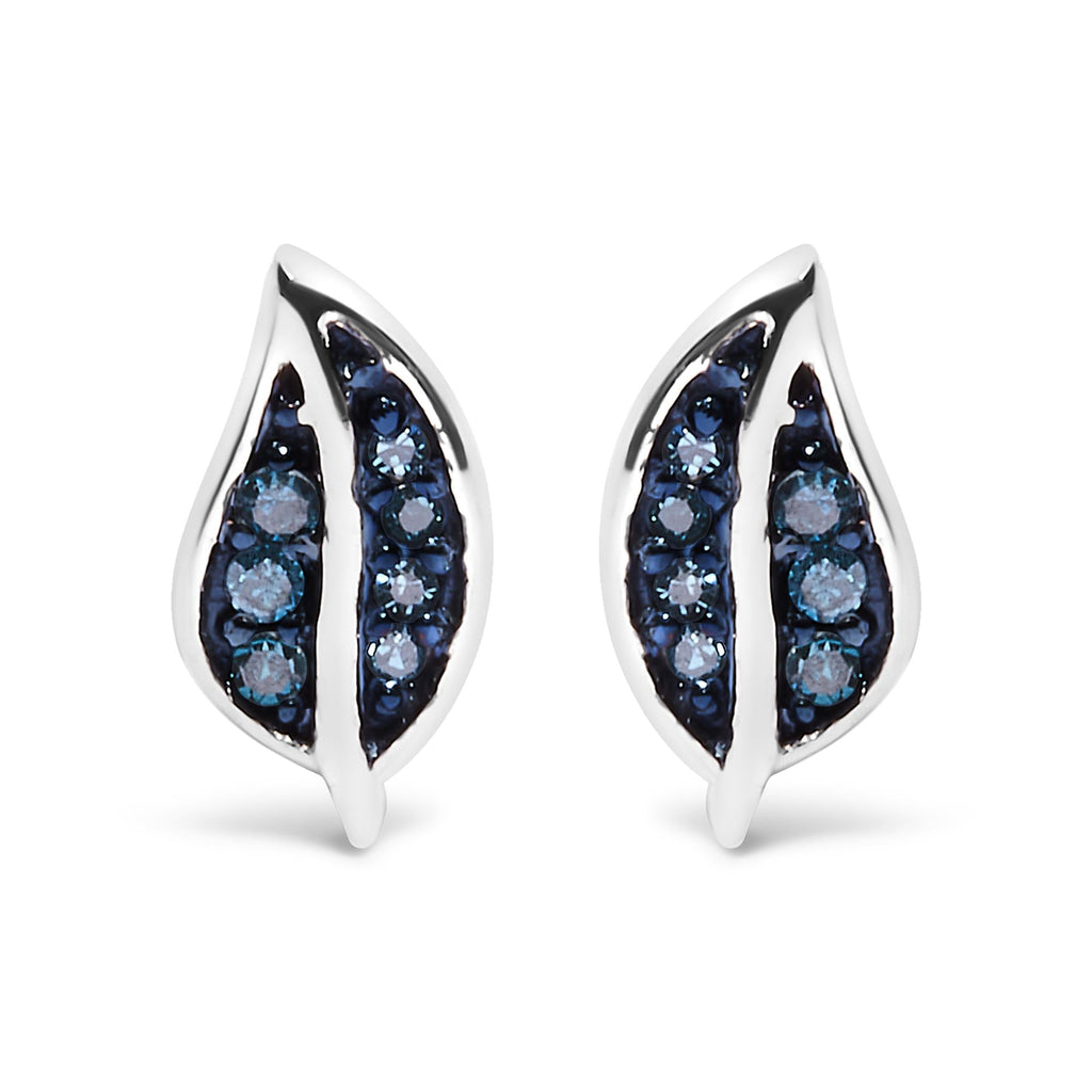 .925 Sterling Silver Blue Diamond Accent Leaf Stud Earrings