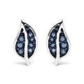 .925 Sterling Silver Blue Diamond Accent Leaf Stud Earrings