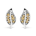 .925 Sterling Silver Yellow Diamond Accent Leaf Stud Earrings