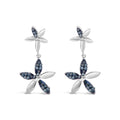 .925 Sterling Silver 1/5ct Cttw Blue Diamond Double Star Drop and Dangle Earrings (Blue Color, SI1-SI2 Clarity)