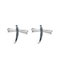 .925 Sterling Silver Blue Diamond Accent Dragonfly Stud Earrings (Blue Color, I2-I3 Clarity)