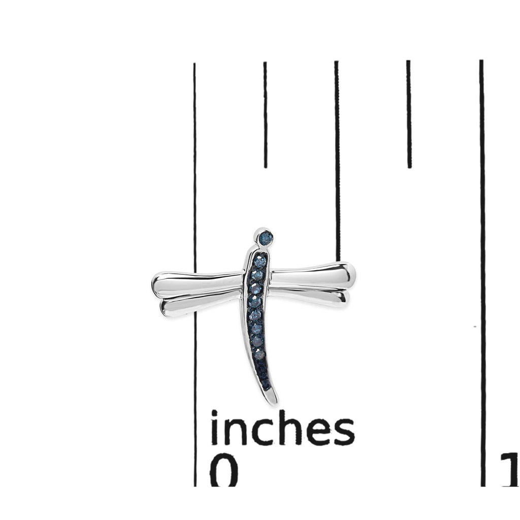 .925 Sterling Silver Blue Diamond Accent Dragonfly Stud Earrings (Blue Color, I2-I3 Clarity)
