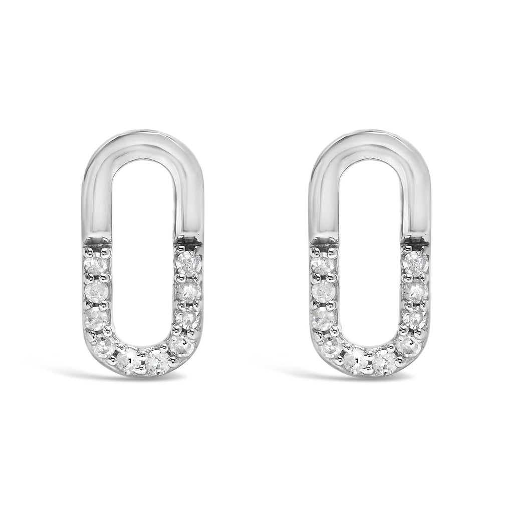 925 Sterling Silver 1/10 Diamond Diamond Paperclip Stud Earrings (H-I Color, I2-I3 Clarity)