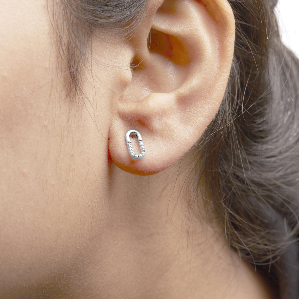 925 Sterling Silver 1/10 Diamond Diamond Paperclip Stud Earrings (H-I Color, I2-I3 Clarity)