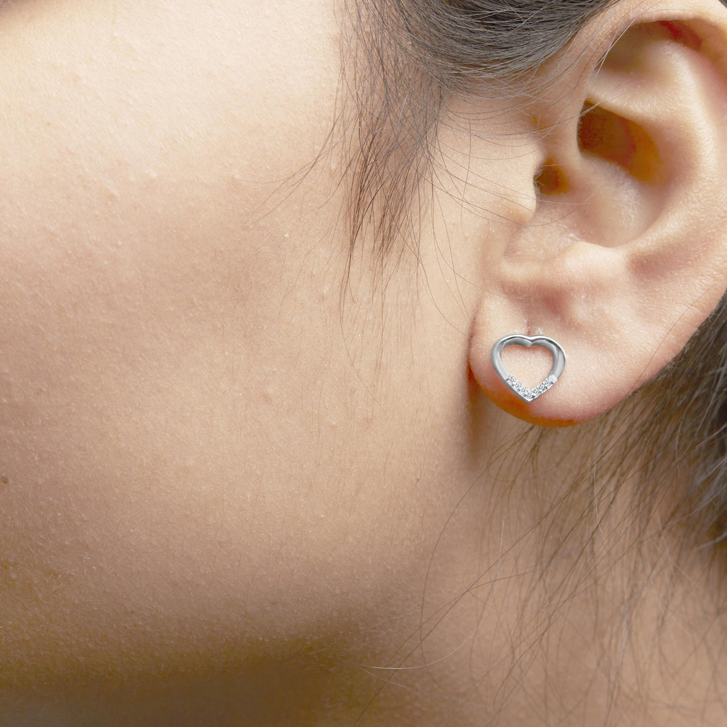 .925 Sterling Silver Diamond Accent Open Heart Stud Earrings (H-I Color, I2-I3 Clarity)