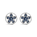 .925 Sterling Silver Blue Diamond Accent Star and Wheel Milgrain Style Stud Earrings (Blue Color, I2-I3 Clarity)