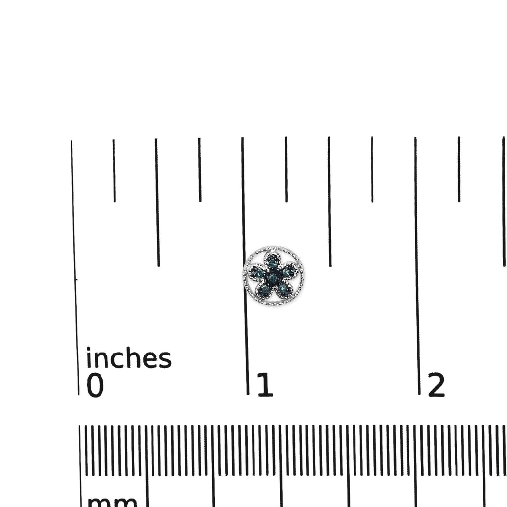 .925 Sterling Silver Blue Diamond Accent Star and Wheel Milgrain Style Stud Earrings (Blue Color, I2-I3 Clarity)