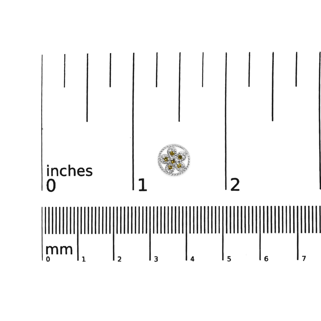 .925 Sterling Silver Yellow Diamond Accent Star and Wheel Milgrain Style Stud Earrings (Yellow Color, I2-I3 Clarity)