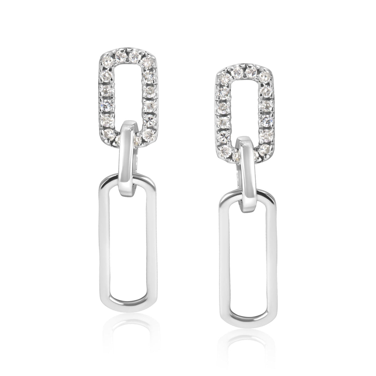 .925 Sterling Silver 1/10 Cttw Diamond Studded Paperclip Drop and Dangle Earrings (I-J Color, I2-I3 Clarity)