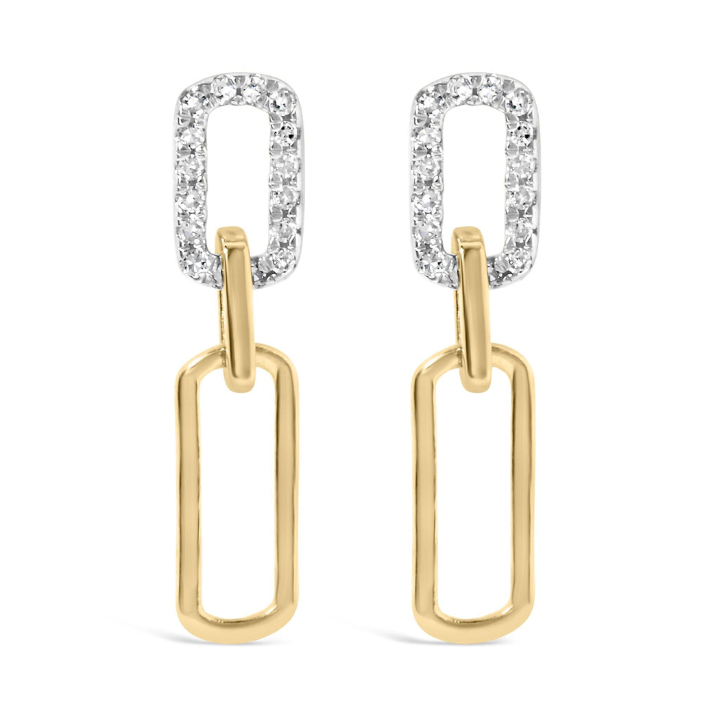 14K Yellow Gold 1/10 Cttw Diamond Studded Paperclip Drop and Dangle Earrings (I-J Color, SI1-SI2 Clarity)