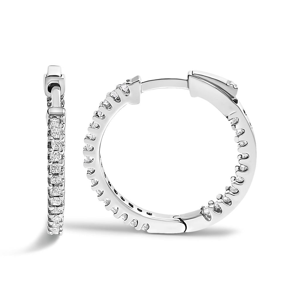 .925 Sterling Silver 1/2 Cttw Princess Diamond Inside Out Hoop Earrings (G-H Color, VS2-SI1 Clarity)