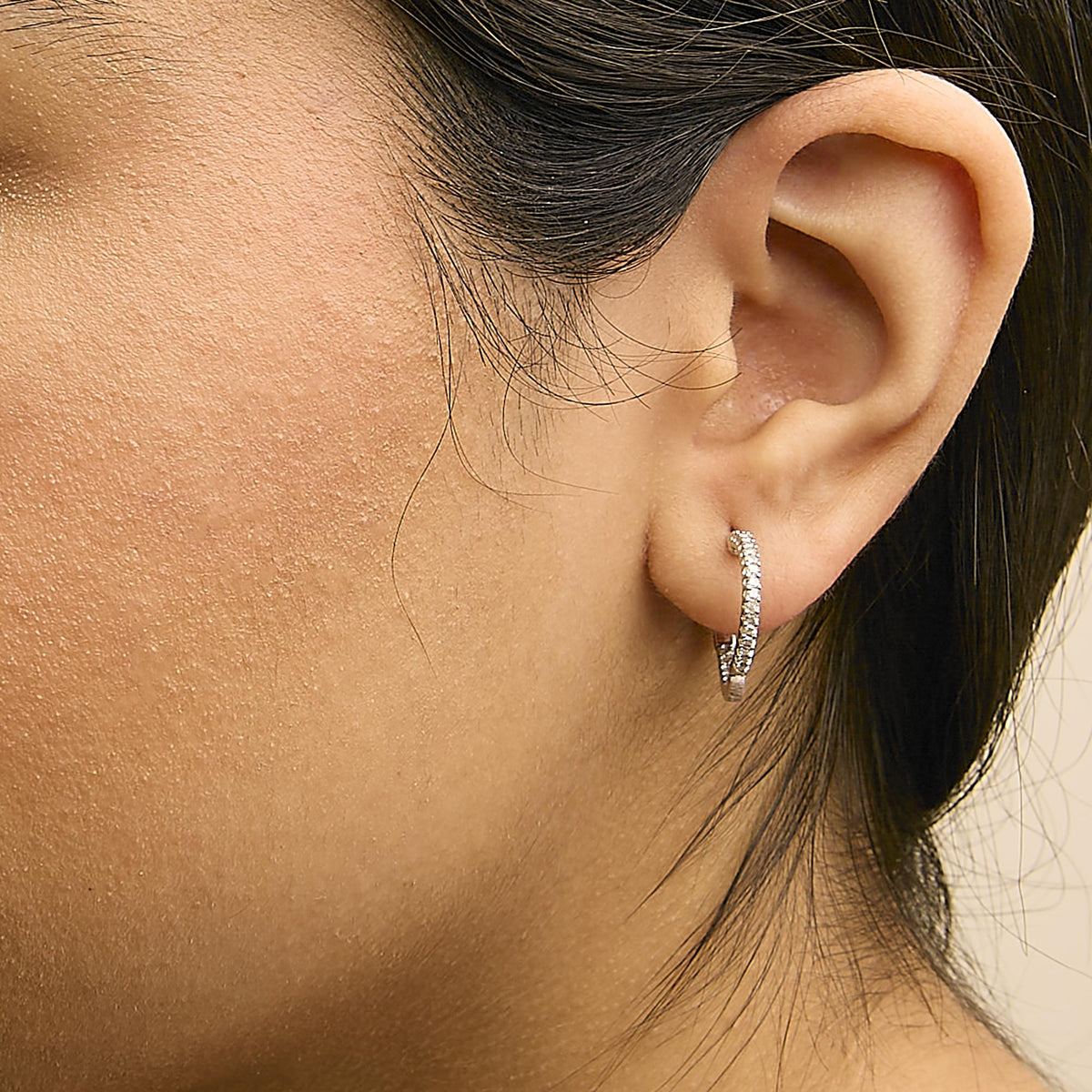 .925 Sterling Silver 1/2 Cttw Princess Diamond Inside Out Hoop Earrings (G-H Color, VS2-SI1 Clarity)