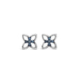 .925 Sterling Silver Blue Diamond Accent 4 Petal Flower Stud Earring (Blue Color, SI1-SI2 Clarity)
