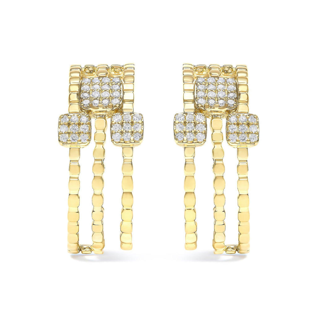 14K Yellow Gold Plated .925 Sterling Silver 1/4 Cttw Diamond Multi-Dimensional Link Dangle Stud Earrings (H-I Color, I1-I2 Clarity)