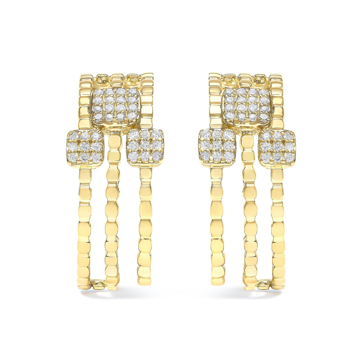 14K Yellow Gold Plated .925 Sterling Silver 1/4 Cttw Diamond Multi-Dimensional Link Dangle Stud Earrings (H-I Color, I1-I2 Clarity)