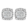 Sterling Silver 1/2 Cttw Princess Cut Diamond Composite and Halo Stud Earrings