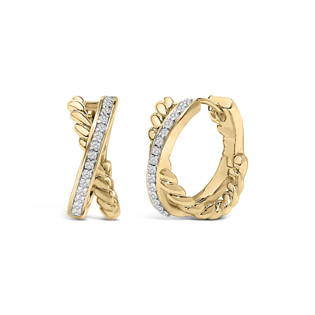 14K Yellow Gold Plated Sterling Silver 1/5 Cttw Diamond Twisted Design Hoop Earrings